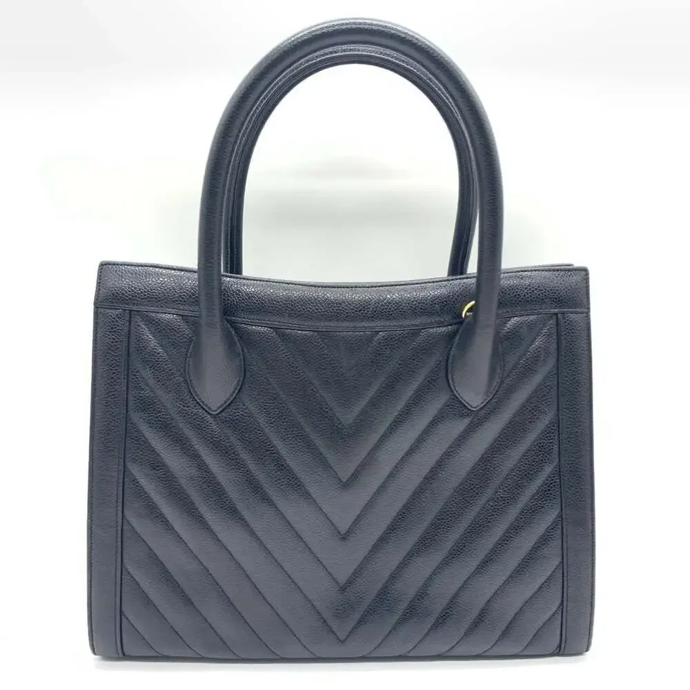 CHANEL Black Caviar Leather Tote Bag